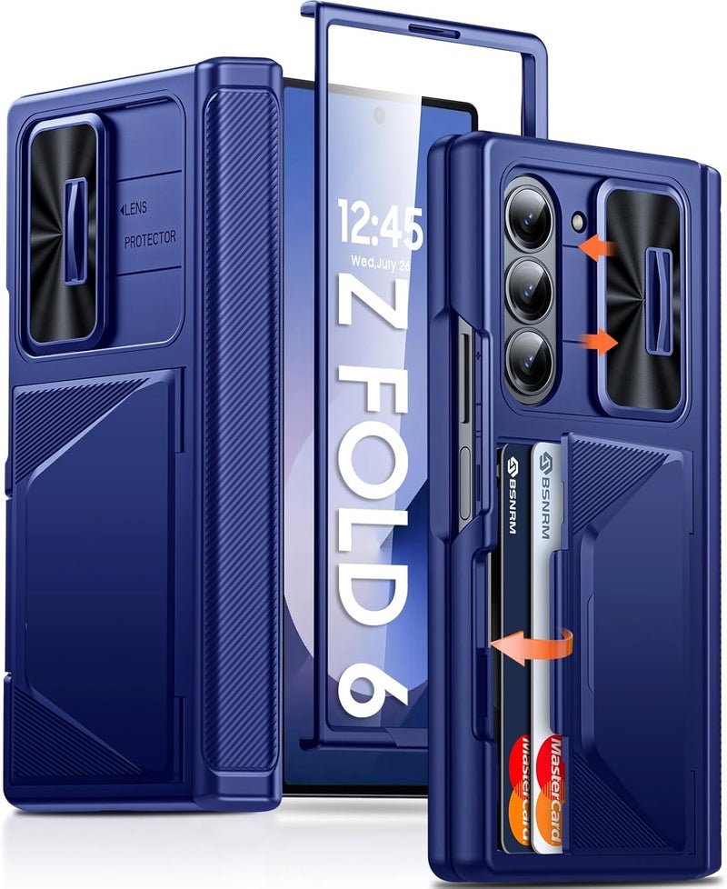 BSNRM for Samsung Galaxy Z Fold 6 Case with Card Holder RFID Blocking & Slide Camera Cover& Hinge Protection& Full-Body Rugged Shockproof Wallet Case for Galaxy Z fold 6, Sapphire Blue - Image 1